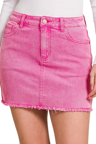 RAW HEM MINERAL WASH DENIM SKIRT