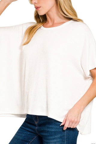 SHORT SLEEVE BOXY RIBBED TWO TONE TEE