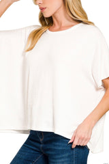 SHORT SLEEVE BOXY RIBBED TWO TONE TEE
