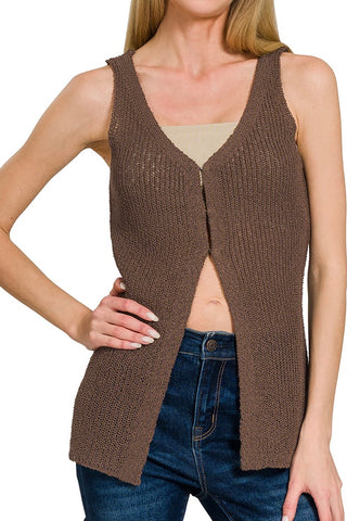 LONG SWEATER VEST WITH HOOK AND EYE DETAIL