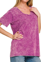 SHORT SLEEVE VNECK MINERAL WASH TEE