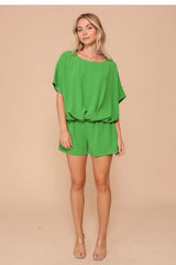 SHORT SLEEVE ROUND NECK TOP WITH TWIST FRONT HEM