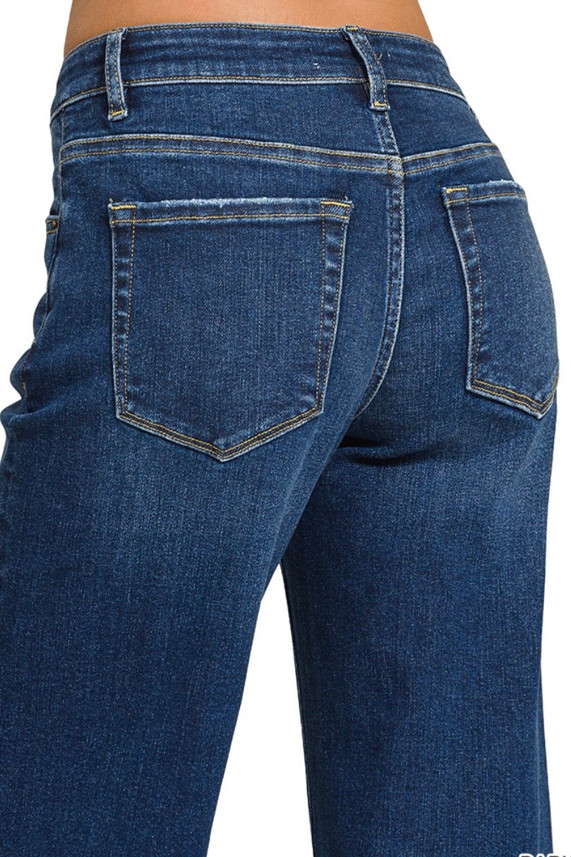 MIDRISE CLEAN WASH WIDE LEG JEANS WITH TROUSER HEM