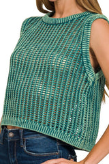 ACID WASHED FISHNET STYLE SWEATER VEST