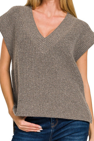 VNECK SWEATER VEST WITH SIDE SLIT DETAIL