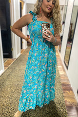 FLORAL MAXI DRESS GATHERED WAIST DETAIL