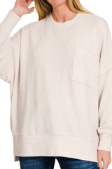 LONG SLEEVE BRUSHED MELANGE OVERSIZED SWEATER