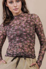 LONG SLEEVE SHEER MESH LACE TOP