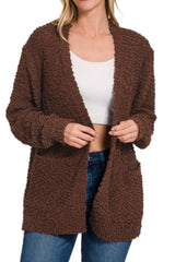 LONG SLEEVE POPCORN CARDI WITH POCKETS