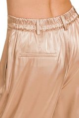 WIDE LEG SATIN PANTS WITH POCKETS