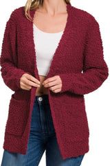 LONG SLEEVE POPCORN CARDI WITH POCKETS