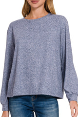 LONG SLEEVE SOFT MELANGE HACCI ROUND NECK TOP