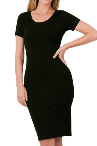 SHORT SLEEVE CLASSIC MIDI BODYCON DRESS