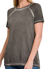 SHORT SLEEVE MINERAL WASH TEE WITH BACK SEAM DETAL