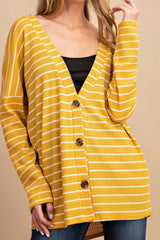 STRIPE WAFFLE KNIT BUTTON DOWN CARDIGAN WITH CROSS BACK DETAIL