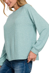 LONG SLEEVE SOFT MELANGE HACCI ROUND NECK TOP