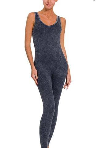 MINERAL WASHED RIBBED TANK FULL BODY SUIT