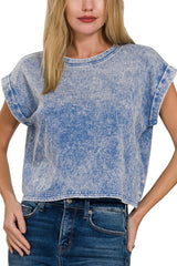 MINERAL WASH SHORT CUFF SLEEVE CROP TEE