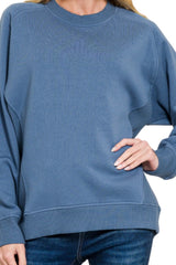 LONG SLEEVE CREW NECK SWEATSHIRT WITH RIBBED SIDE DETAILS