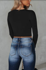 LONG SLEEVE RIBBED CROP WITH ASYMETRICAL NECKLINE