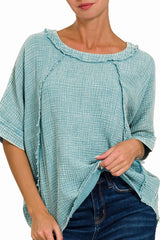 MINERAL WASH DOUBLE GAUZE SHORT SLEEVE TOP