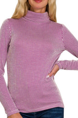 LONG SLEEVE CONTRAST RIBBED TURTLENECK