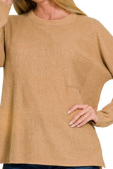 LONG DOLMAN SLEEVE RIBBED BRUSHED MELANGE HACCI SWEATER