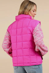 CURVY PADDED PUFFER VEST WITH POCKETS AND SIDE SLIT