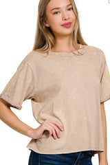 SHORT SLEEVE ROLL CUFF MINERAL WASH CROP TEE