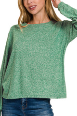 LONG SLEEVE SOFT MELANGE HACCI ROUND NECK TOP