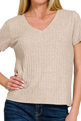 SHORT SLEEVE SOFT RIBBED VNECK TEE