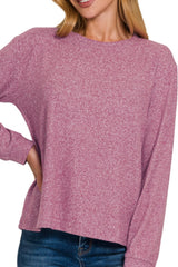 LONG SLEEVE SOFT MELANGE HACCI ROUND NECK TOP