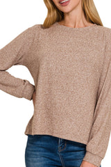 LONG SLEEVE SOFT MELANGE HACCI ROUND NECK TOP