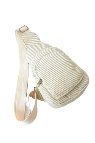 CORDUROY DOUBLE POCKET CROSSBODY SLING BAG