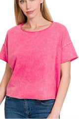 MINERAL WASH RAW HEM SHORT SLEEVE CROPPED TEE