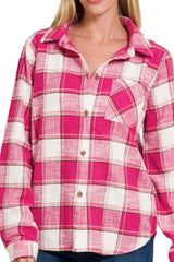 LONG SLEEVE PLAID COTTON BUTTON DOWN TOP