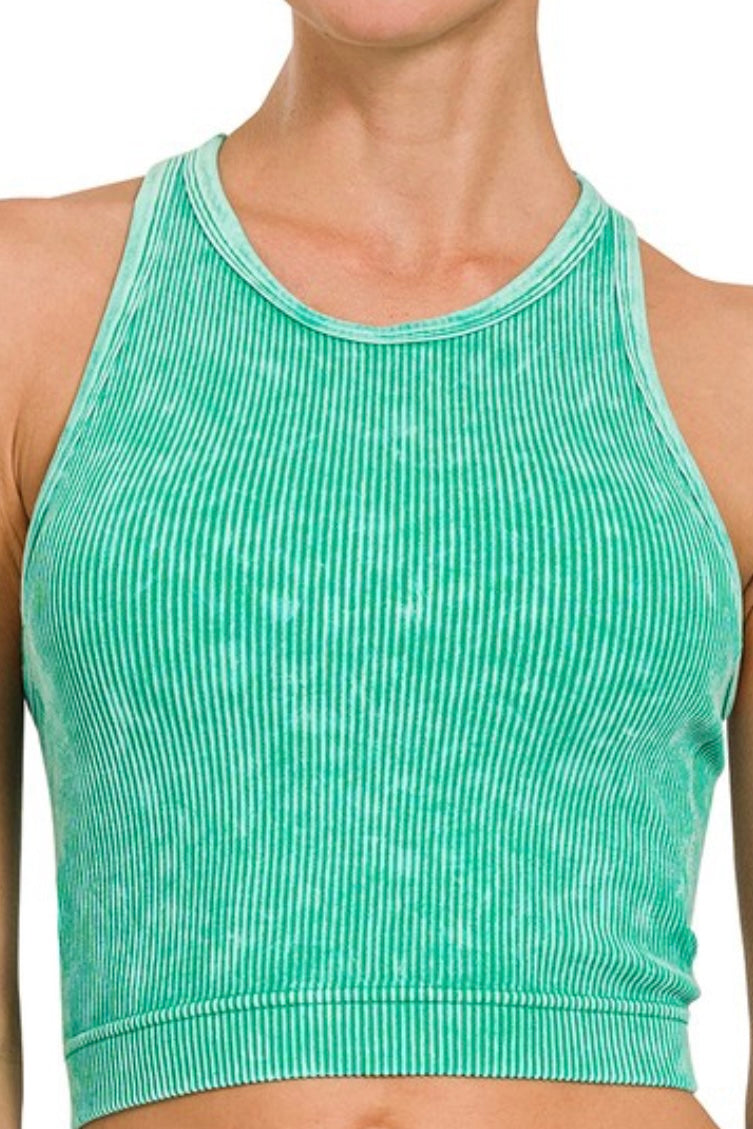 RACER BACK MINERAL WASHED RIBBED PADDED BRALETTE