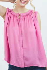 SLEEVELESS BUTTON DOWN SHIRRED TOP