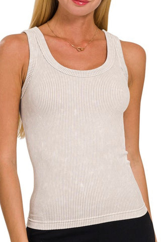 2 WAY NECKLINE MINERAL WASHED RIBBED FULL LENGTH TANK