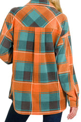 LONG SLEEVE BRUSHED PLAID BUTTON DOWN TOP