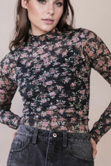 LONG SLEEVE SHEER MESH LACE TOP