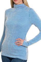 LONG SLEEVE CONTRAST RIBBED TURTLENECK