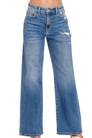 HIRISE WIDE LEG JEANS WITH FINISHED HEM