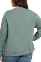 CURVY LONG SLEEVE CREW NECK SWEATSHIRT WITH RIBBED SIDE DETAILS