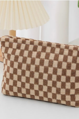 CHECKED PRINT CLUTCH/MAKEUP BAG