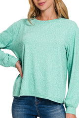 LONG SLEEVE SOFT MELANGE HACCI ROUND NECK TOP