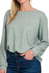 LONG SLEEVE SOFT MELANGE HACCI ROUND NECK TOP