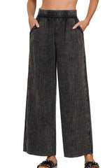 MINERAL WASH DOUBLE GAUZE WIDE LEG PANTS WITH POCKETS