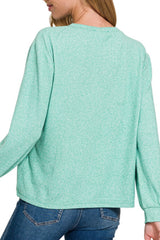 LONG SLEEVE SOFT MELANGE HACCI ROUND NECK TOP