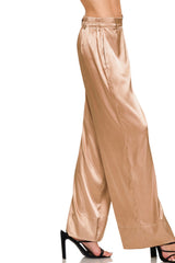 WIDE LEG SATIN PANTS WITH POCKETS